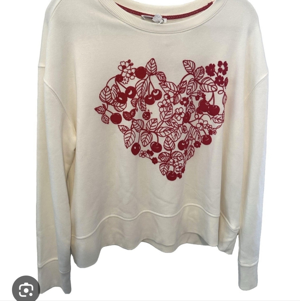 NWT Jane and Delancey womens heart with cherrys crew neck sweater size Medium